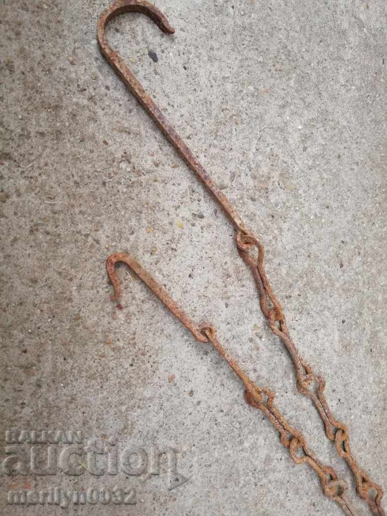 Old wrought iron chain with hook, hearth chain hook chain - 7