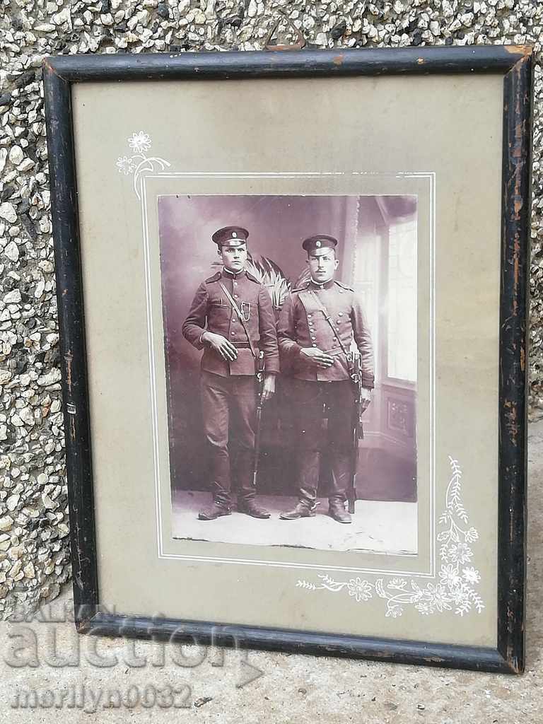 Old framed photo, photography, portrait soldier uniform