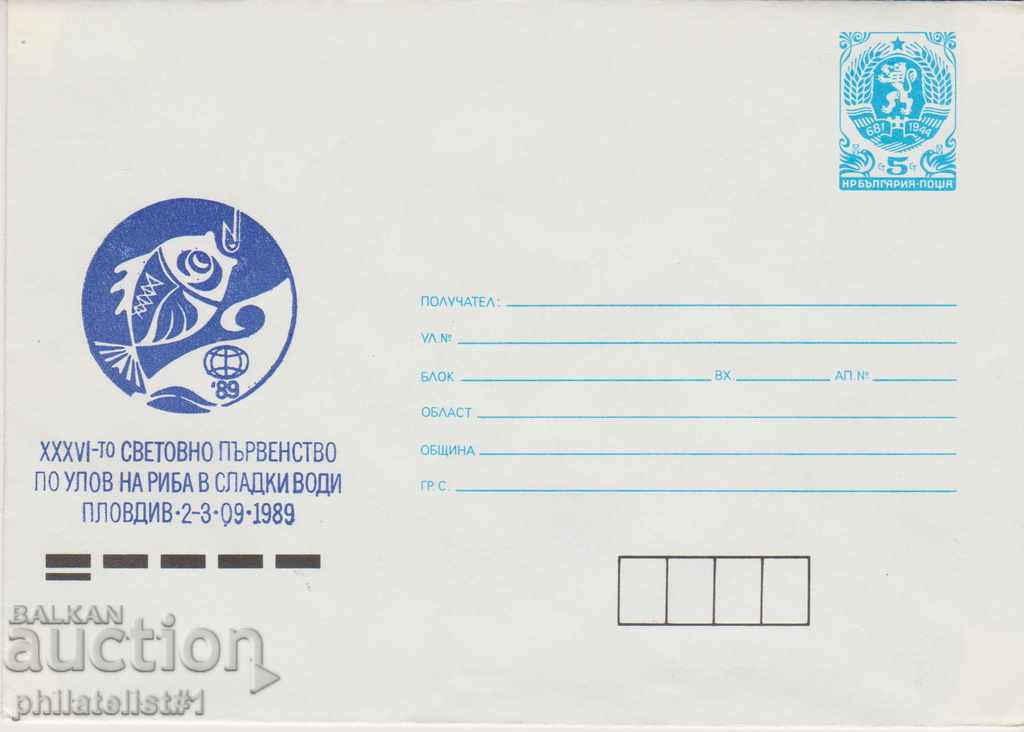 Postal envelope with the sign 5 st. OK. 1989 FISHING 0687