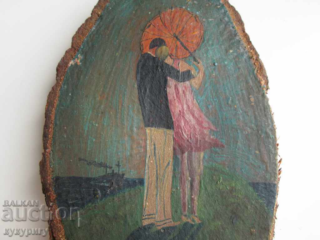 Delivery of Old small love picture drawing on wood unsigned Delivery of Old small love picture drawing on wood unsigned