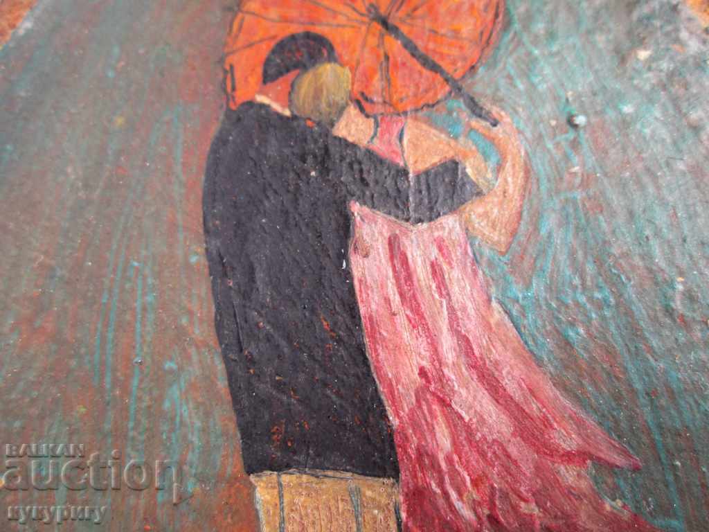 Old small love picture drawing on wood unsigned - 5 Old small love picture drawing on wood unsigned - 5