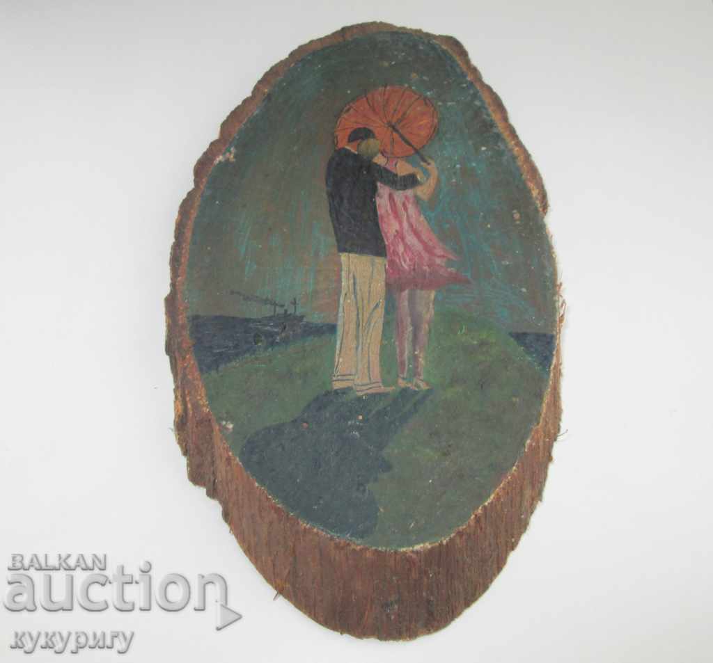 Old small love picture drawing on wood unsigned - 6 Old small love picture drawing on wood unsigned - 6