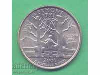 (¯` '• .¸ 25 cent 2001 D Statele Unite ale Americii (Vermont) UNC •. •' ´¯)