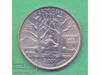 (¯`'•.¸ 25 cents 2001 D USA (Vermont) UNC- ¸.•'´¯)