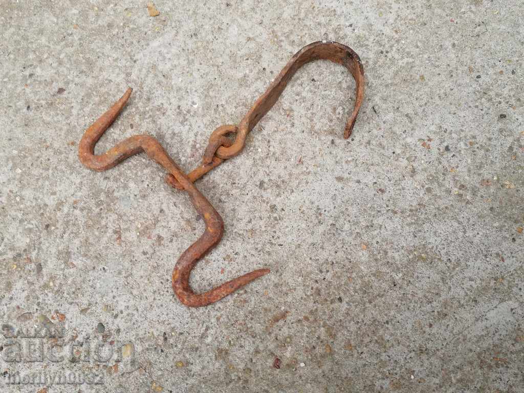 An old forged scraping hook, double twin - 7 An old forged scraping hook, double twin - 7