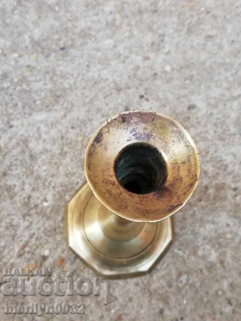 Auction Old bronze Ottoman candlestick with print tube, candle, lamp Auction Old bronze Ottoman candlestick with print tube, candle, lamp