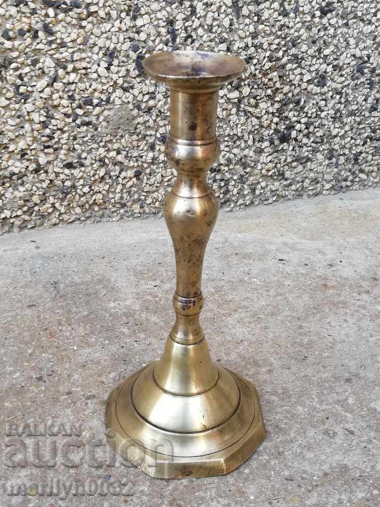Old bronze Ottoman candlestick with print tube, candle, lamp