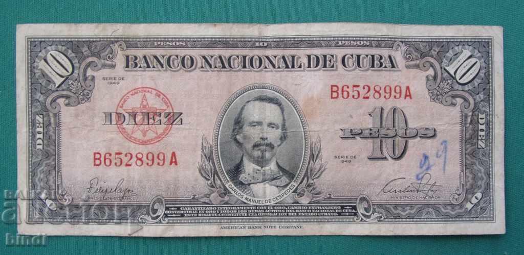 Bancnotă Kuba 10 Peso 1949 VF Rar Bancnotă