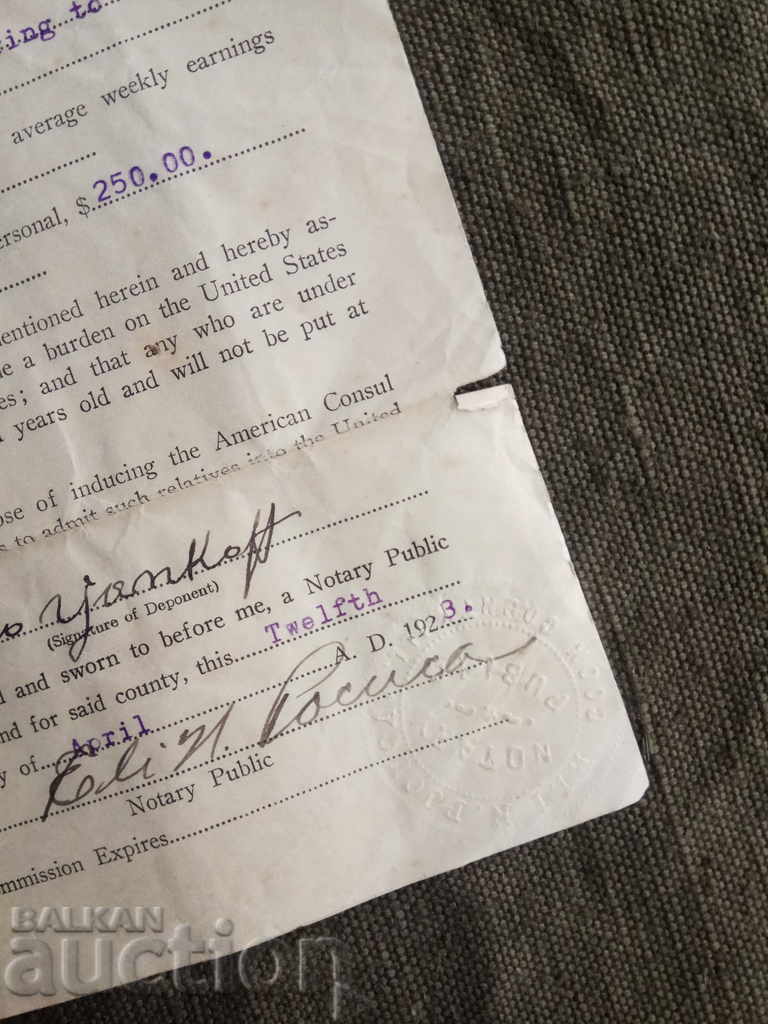 Livrarea Afirmație de susținere a SUA 1923