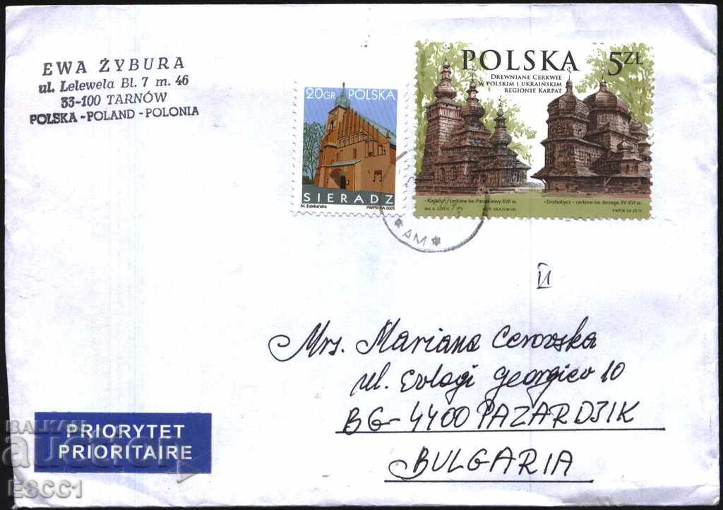 Plicul călătorit cu arhitectură Marks Biserici 2005 2015 din Polonia