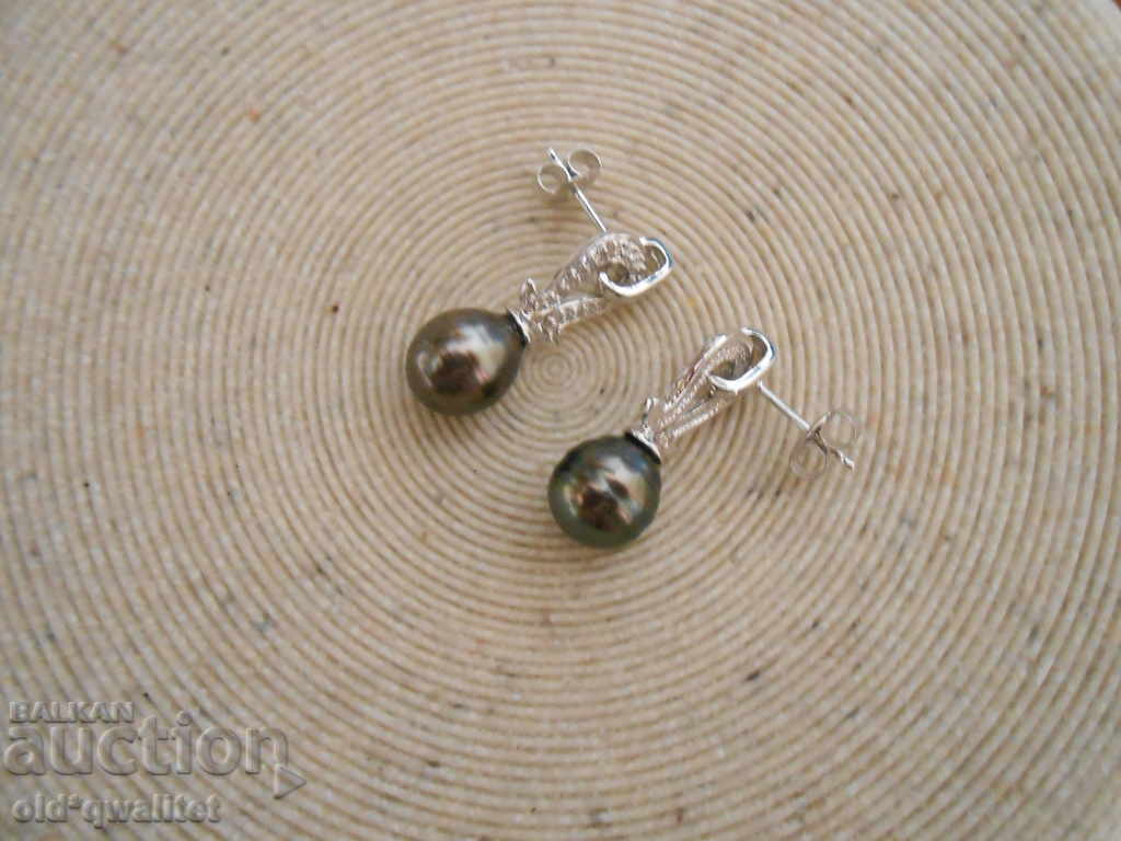 Magnificent silver earrings with Diamonds and large Pearls - 5