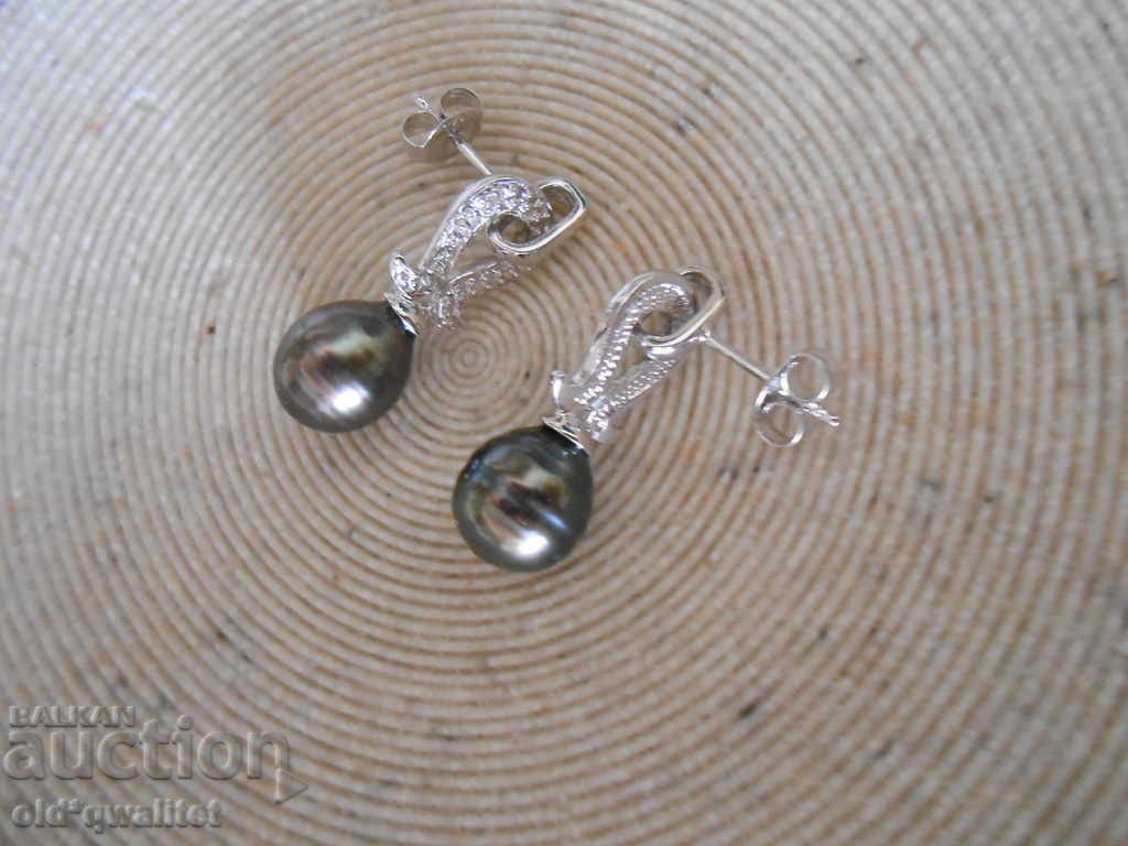 Magnificent silver earrings with Diamonds and large Pearls - 6