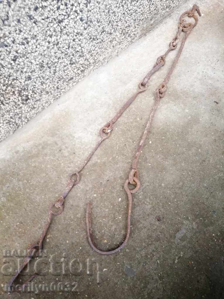 Forged chain with hook, hearth for hearth hooks blue chain primitive with price 48.00 BGN | € 24.54 Forged chain with hook, hearth for hearth hooks blue chain primitive with price 48.00 BGN | € 24.54