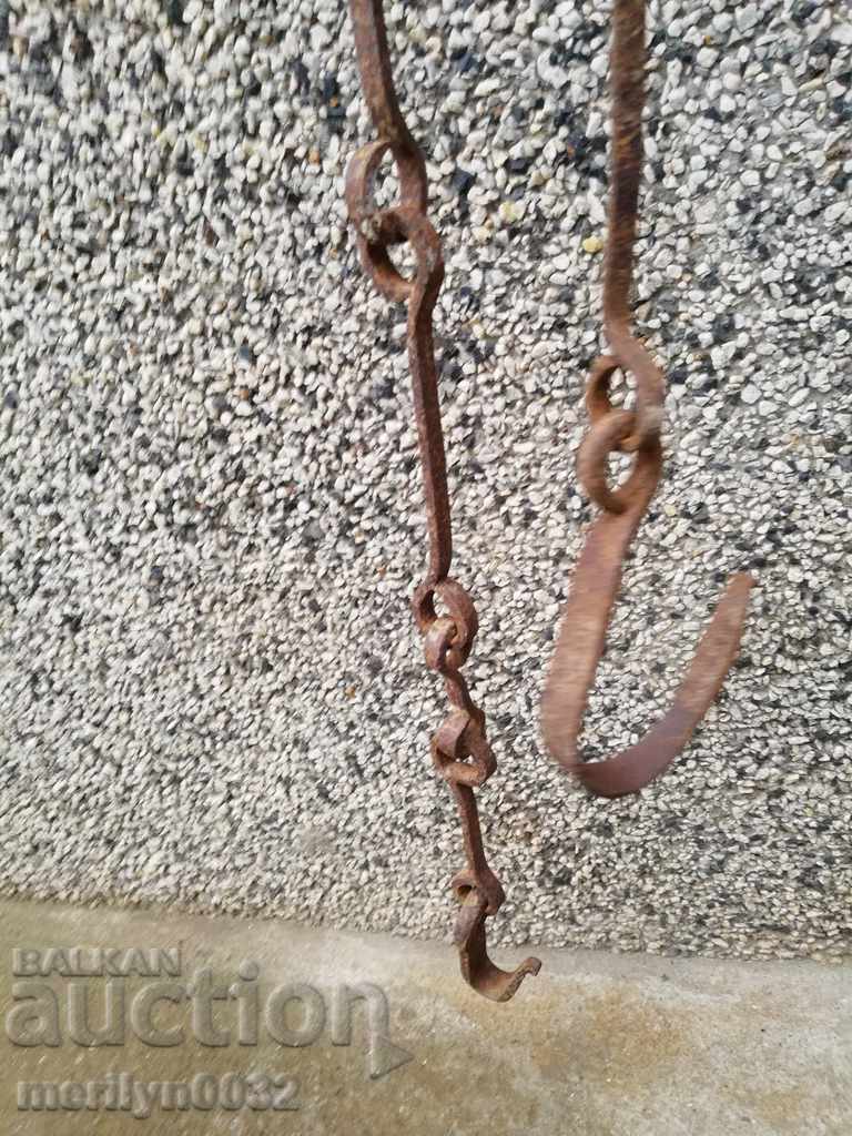 Auction Forged chain with hook, hearth for hearth hooks blue chain primitive Auction Forged chain with hook, hearth for hearth hooks blue chain primitive