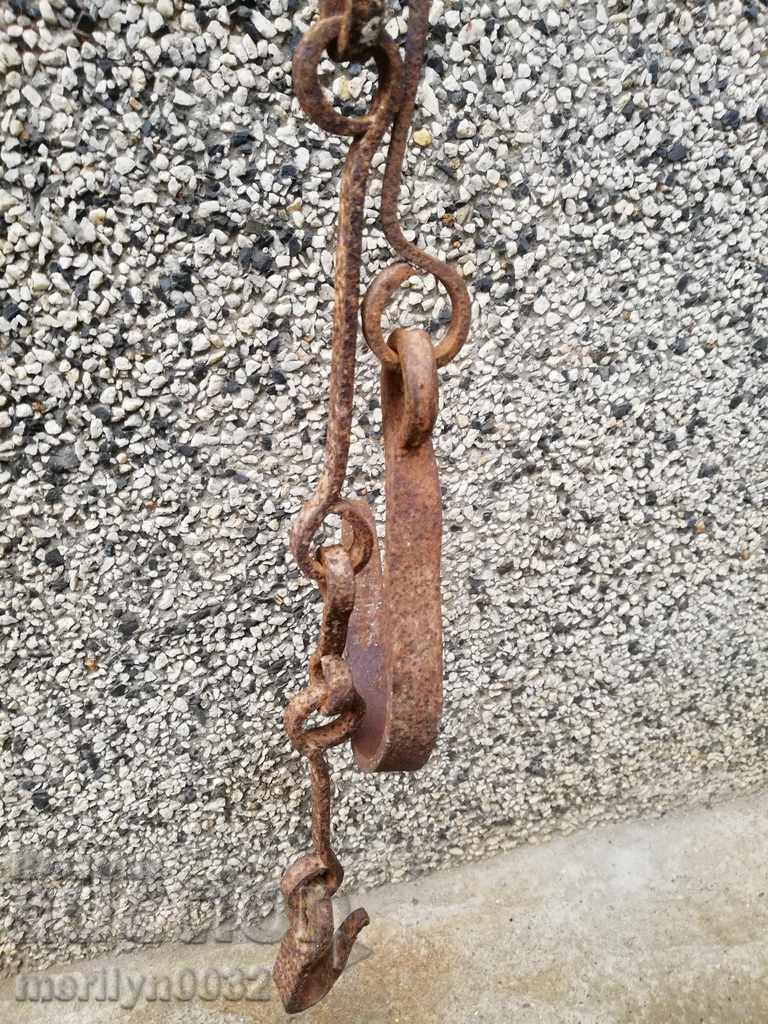 Delivery of Forged chain with hook, hearth for hearth hooks blue chain primitive Delivery of Forged chain with hook, hearth for hearth hooks blue chain primitive