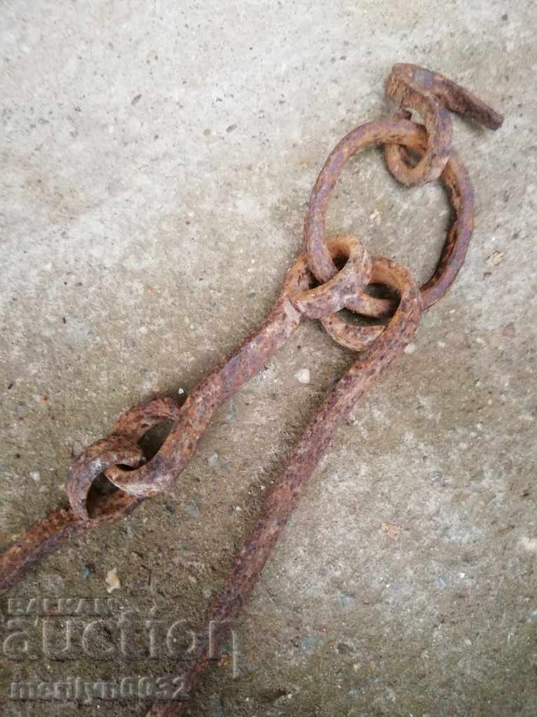 Forged chain with hook, hearth for hearth hooks blue chain primitive - 5 Forged chain with hook, hearth for hearth hooks blue chain primitive - 5