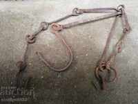 Forged chain with hook, hearth for hearth hooks blue chain primitive