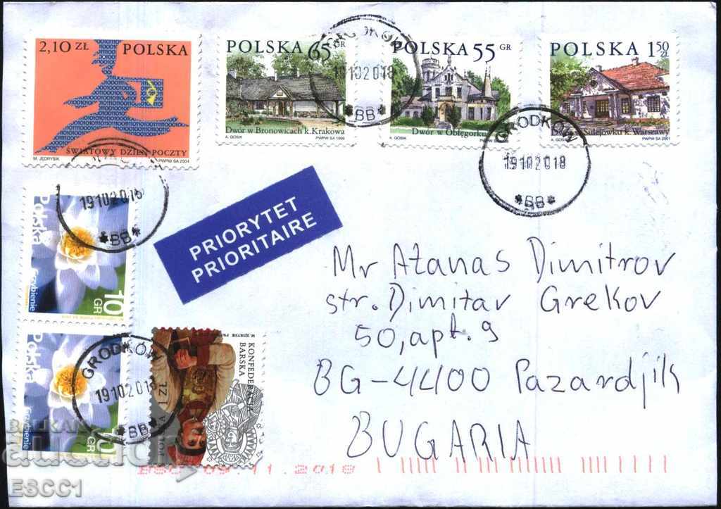 Пътувал плик с марки Архитектура 1998 2001 Цвете Поща Полша
