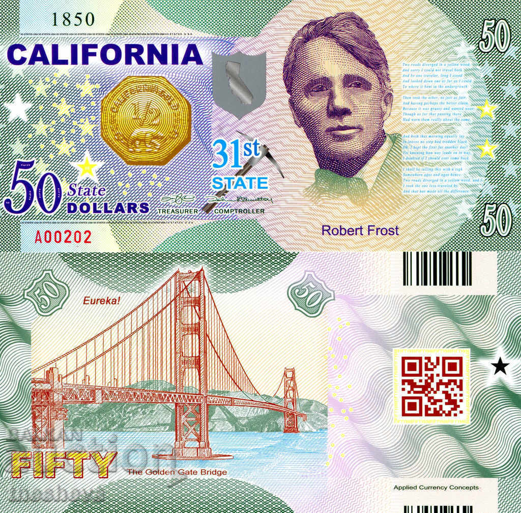 ΗΠΑ 50 δολάρια Κράτος Καλιφόρνιας # 31 Fun-Fantasy Σημείωση Robert