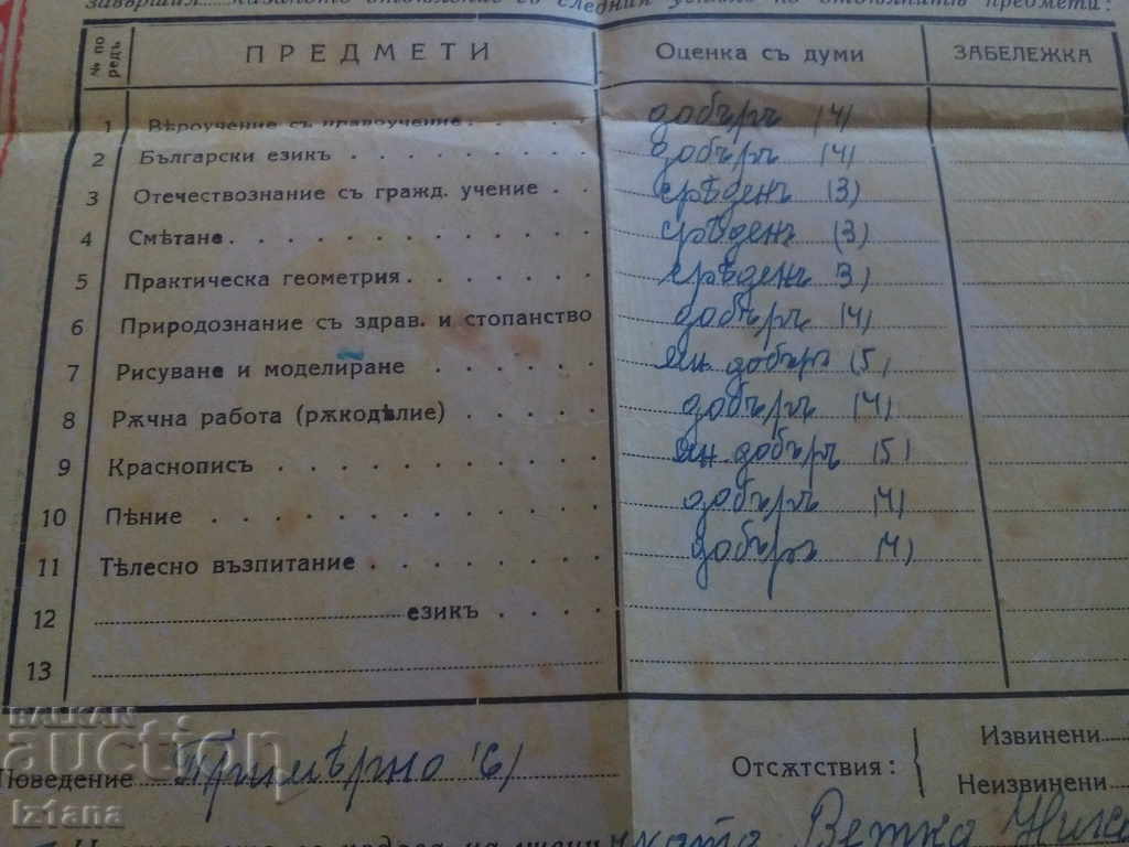 Delivery of Certificate of maturity 1944