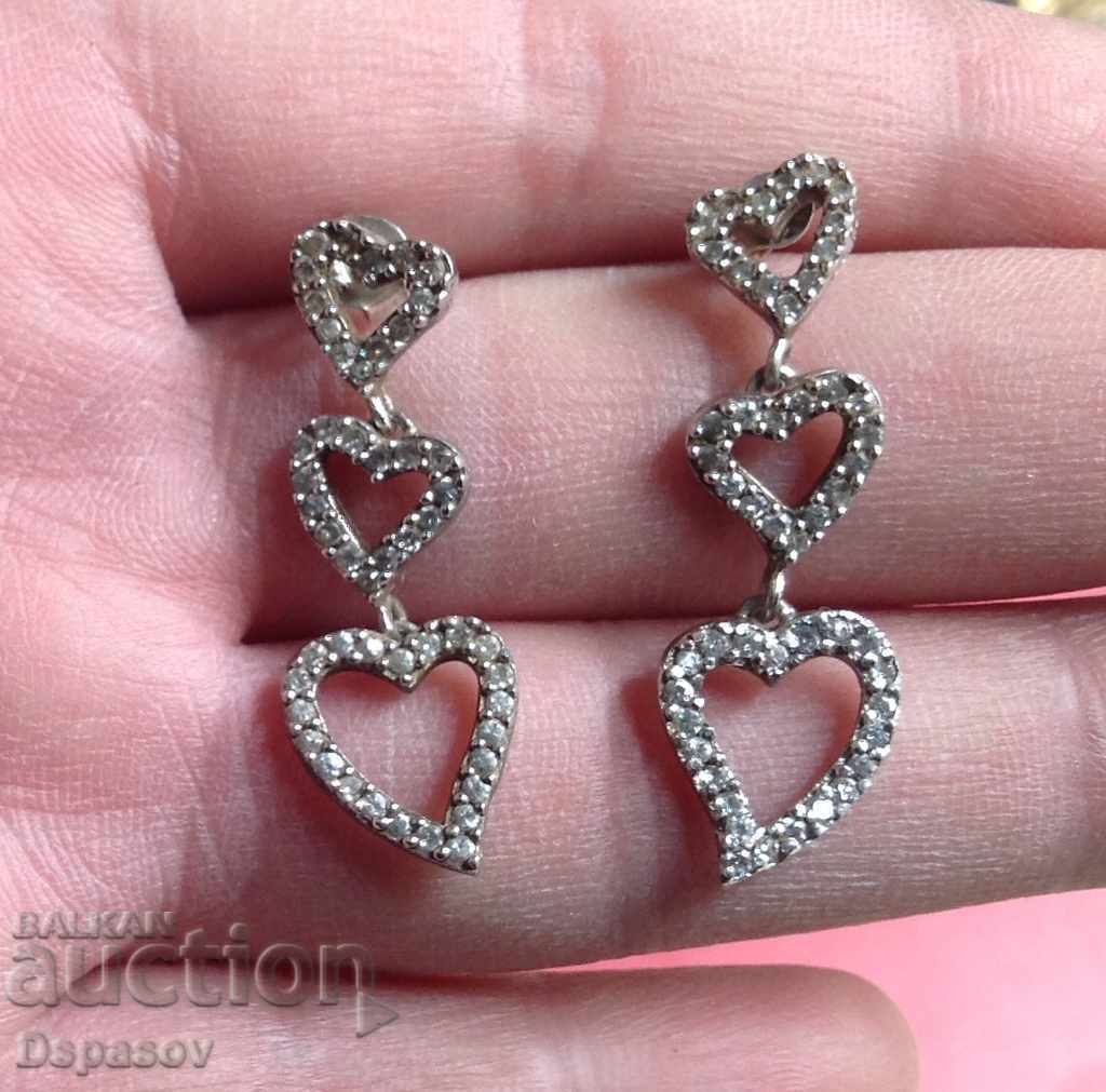Silver 925 Hanging Earrings with Hearts