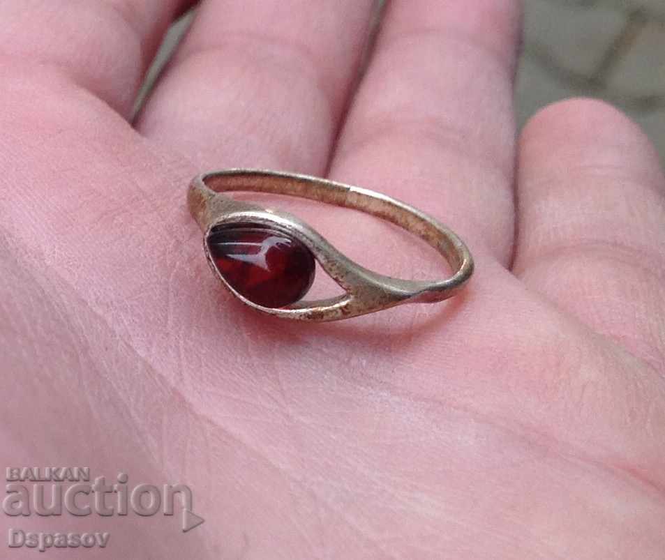 Russian Silver Ring with Natural Amber