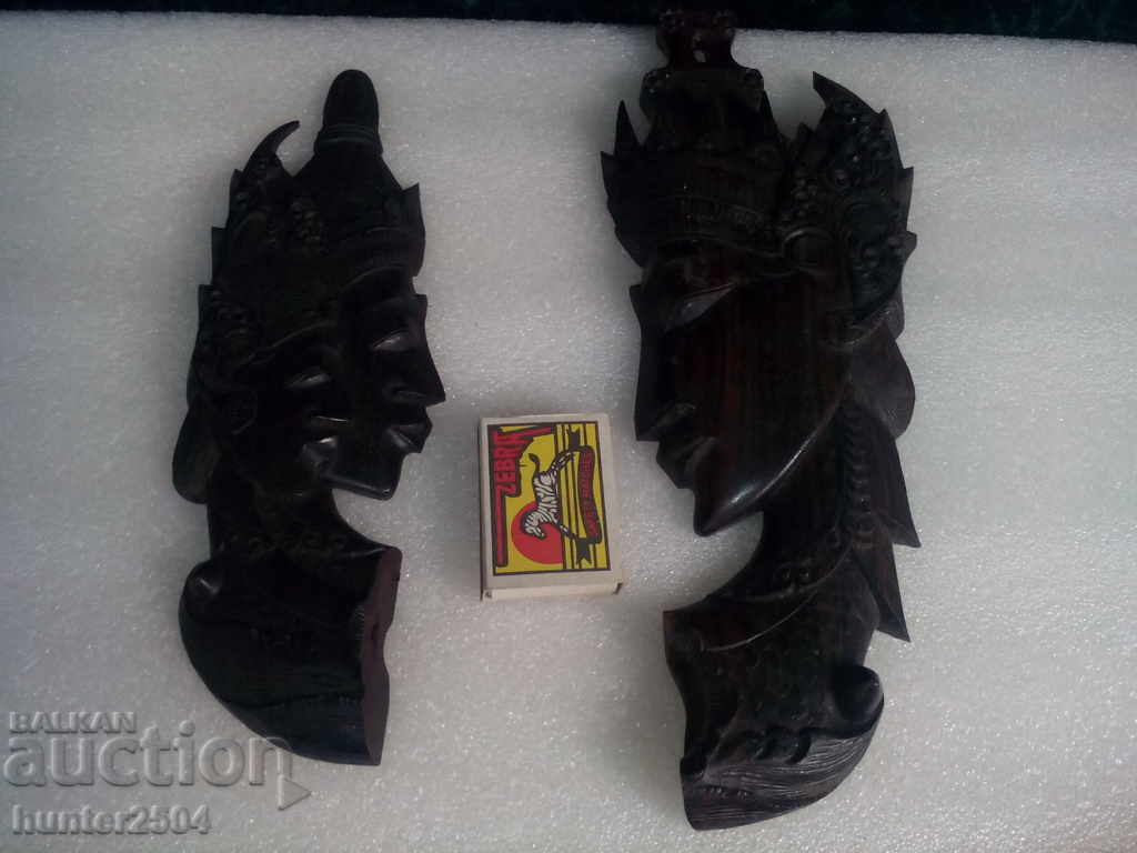 LOT capete din lemn - sculptură, lemn de trandafir, min. secol, înălțime 250 mm.