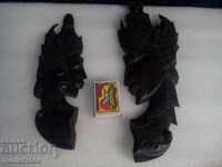 LOT capete din lemn - sculptură, lemn de trandafir, min. secol, înălțime 250 mm.