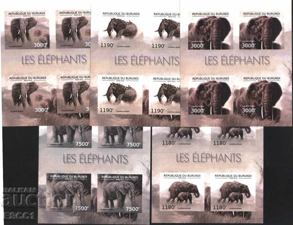 Pure blocks unperforated Fauna Elephants 2012 from Burundi