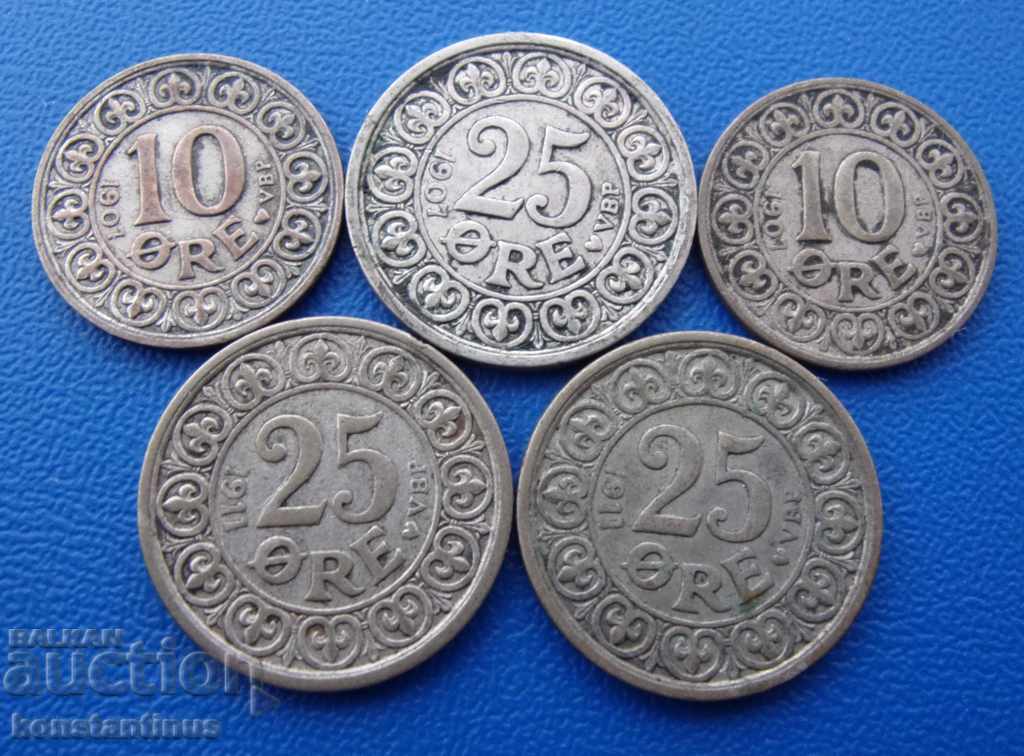 Danemarca Lot 5 x 10-25 Ore 1907 - 1911 UNC cu preț € 26.59 | 52.01 BGN