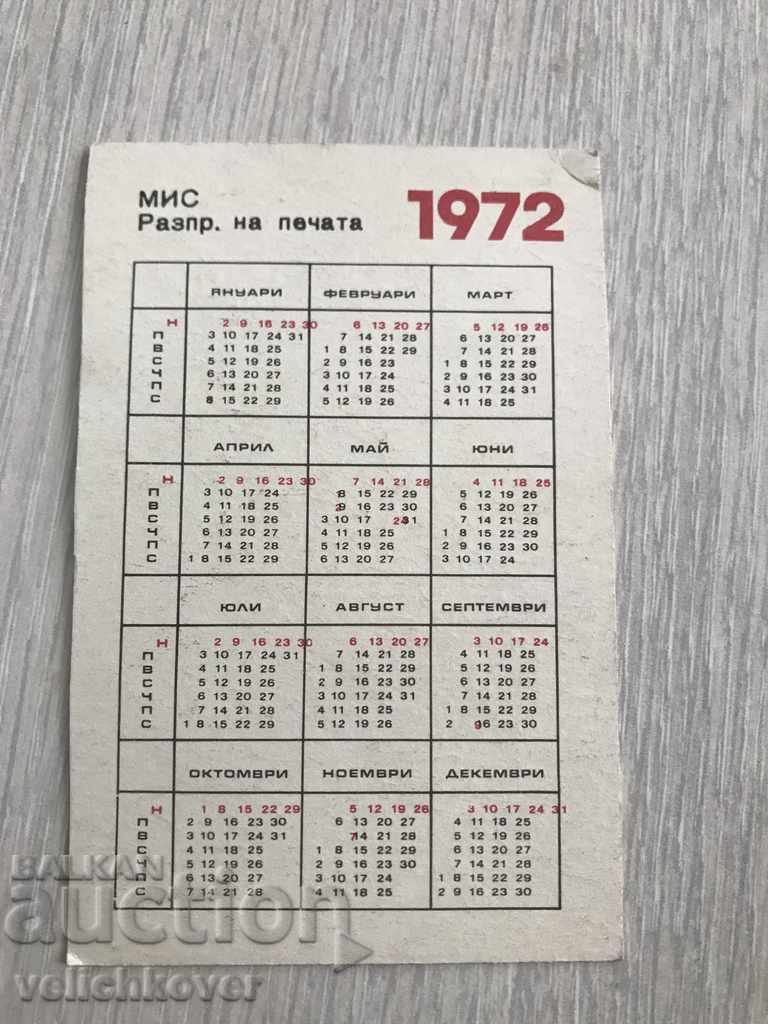 22996 Bulgaria calendar Month of Messages 1972г. with price 1.00 BGN | € 0.51