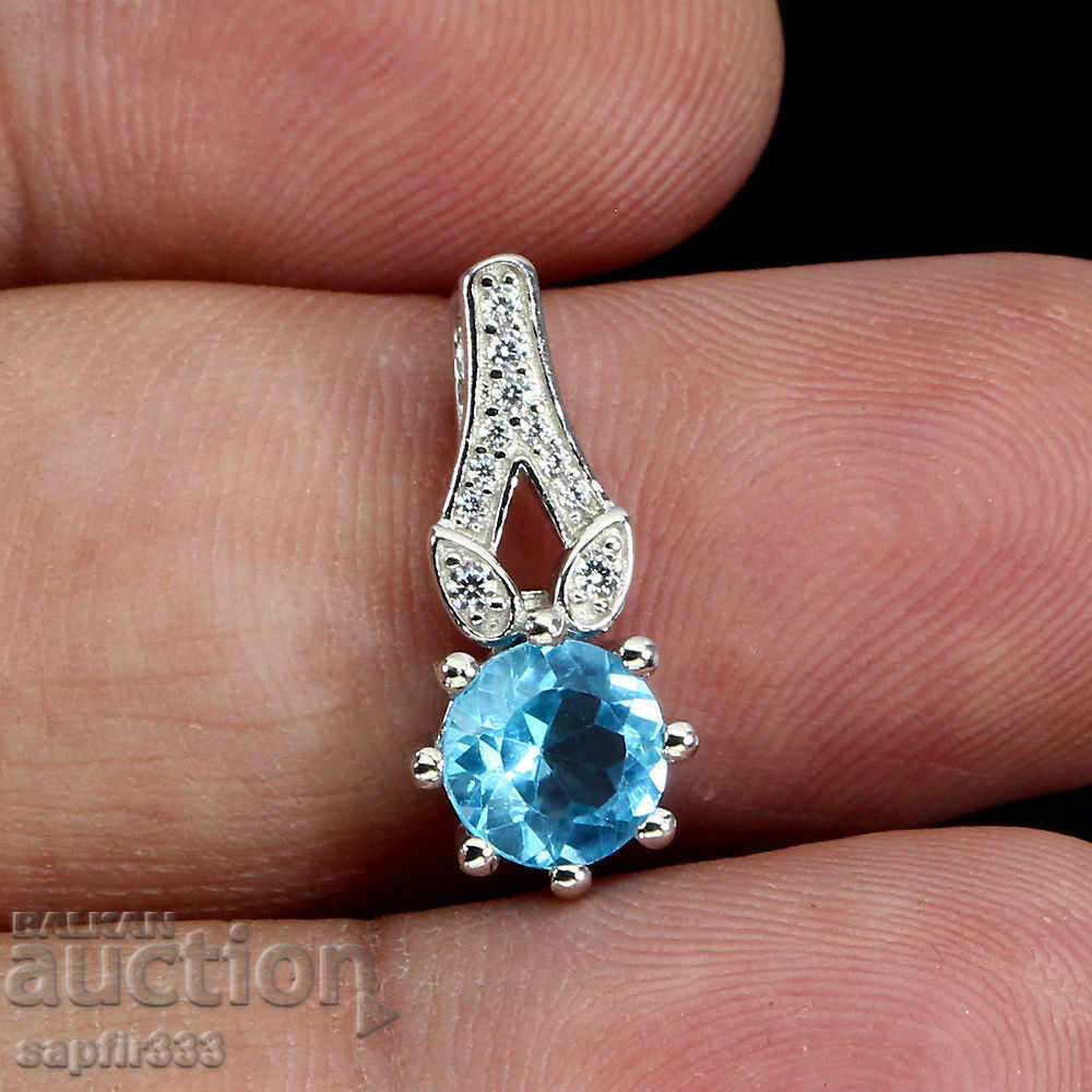 GENTLE FINE SILVER MEDALLION WITH NATURAL TOPAZ AND ZIRCONIA