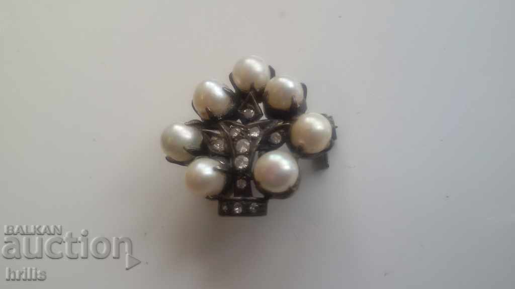 Старинна брошка накит перли диаманти сребро - изключителна