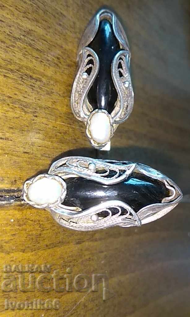 Beauty! Silver earrings with pearls and onyx