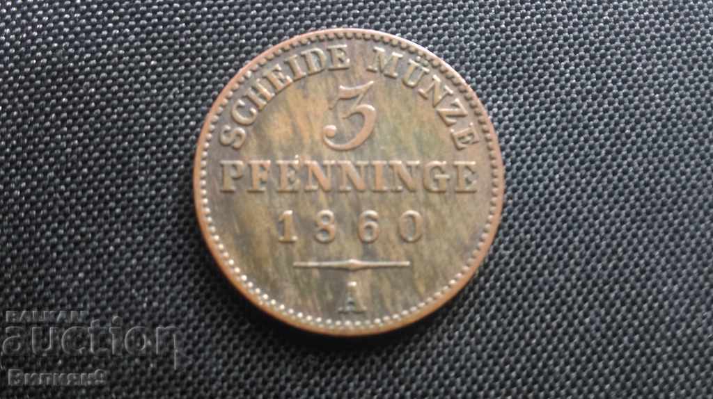 Germania Regatul Prusiei 3 pfennigs 1860 '' A ''