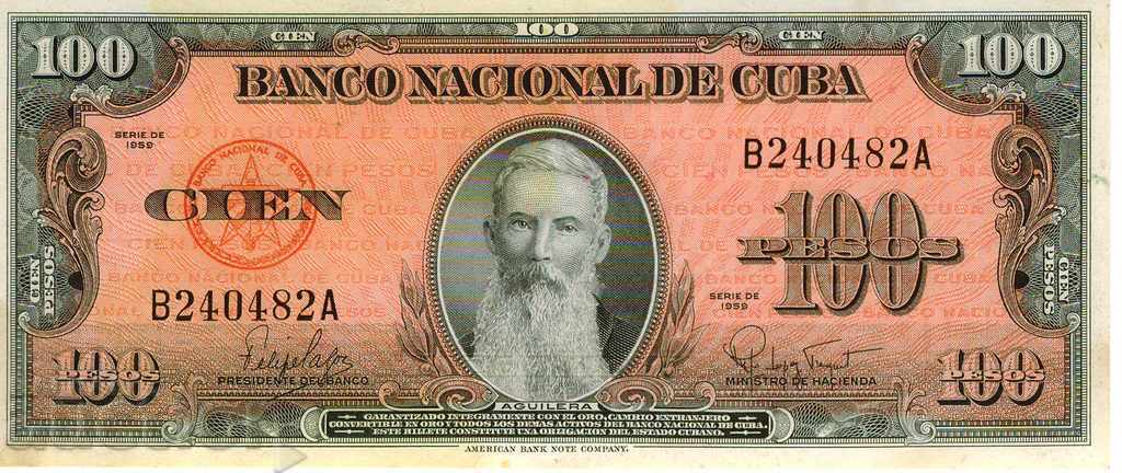 100 Pesos Cuba 1959 P-93a excelent