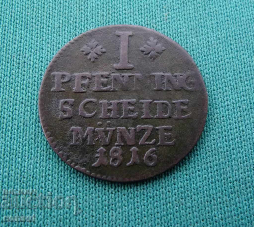 Германия Брауншвайг 1  Пфенниг  1816 FR  Много Рядка Монета