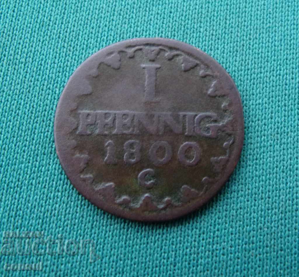 Германия Саксония 1  Пфенниг  1800 C  Рядка Монета