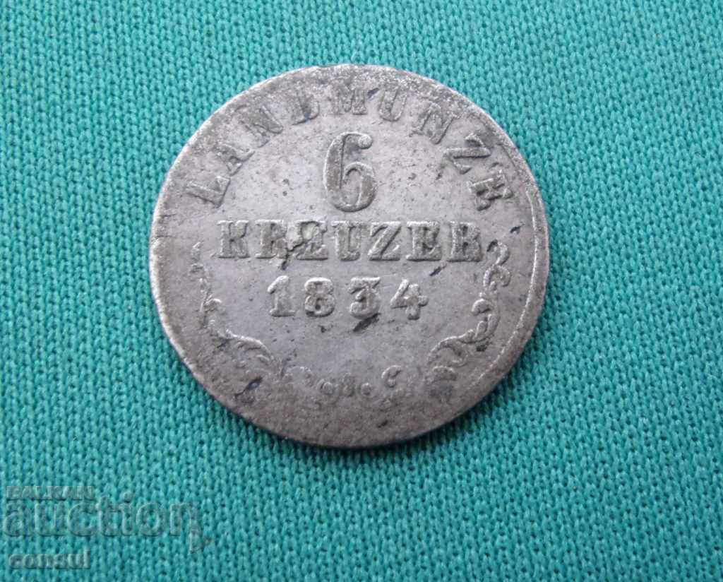 Germania Saxonia Meiningen 6 Kreuzer 1834