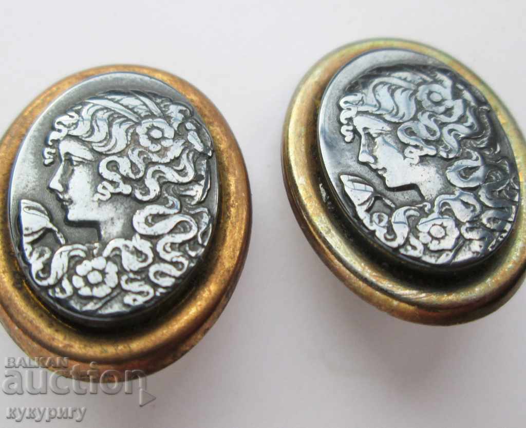 Beautiful old earrings with a gemstone stone engraved stone Hematite - 6 Beautiful old earrings with a gemstone stone engraved stone Hematite - 6