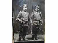 Old photo, photography, portrait of soldiers with rifle