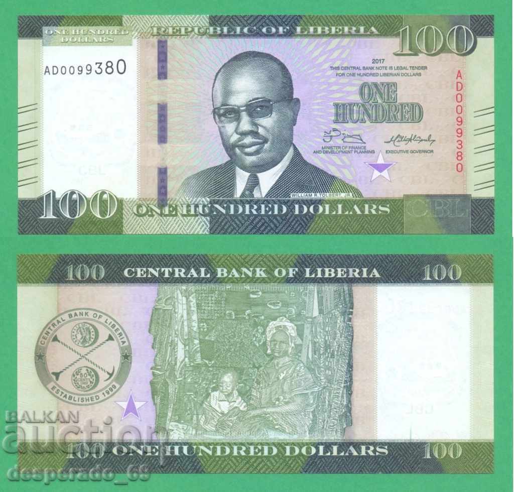 (¯`'•.¸   ЛИБЕРИЯ  100 долара 2017  UNC   ¸.•'´¯)