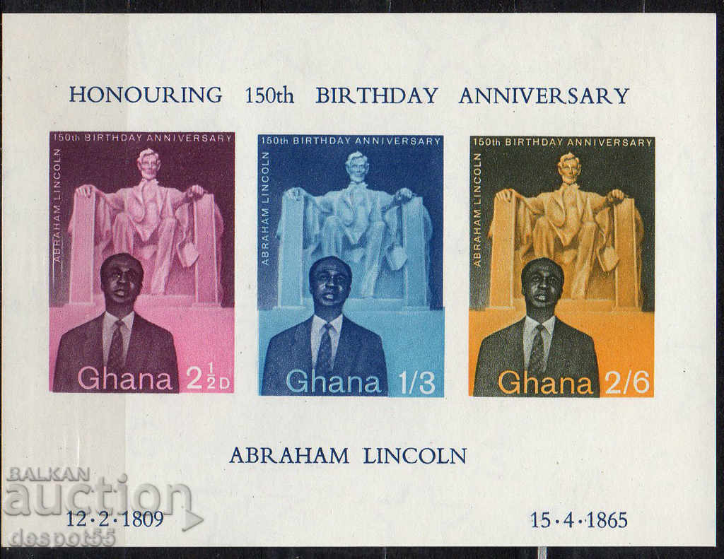 1959. Ghana. 150 de ani de la nașterea lui Avraam Lincoln. Block.