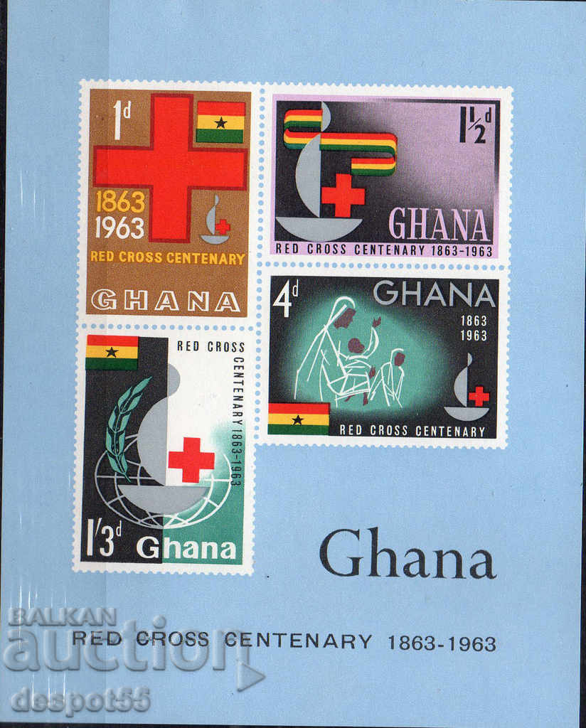 1963. Гана. 100 г. Червен кръст. Блок.