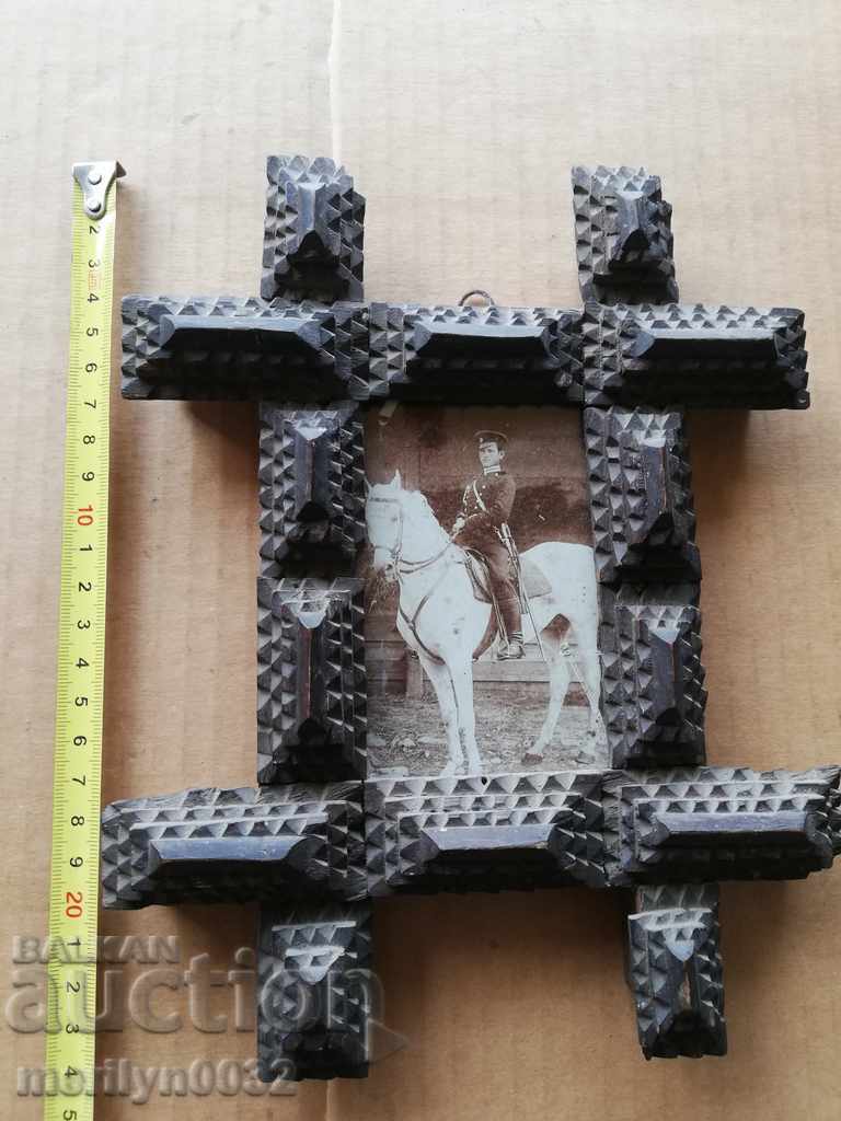 Auction  Old photo framed shepherd woodcarving photography, portrait