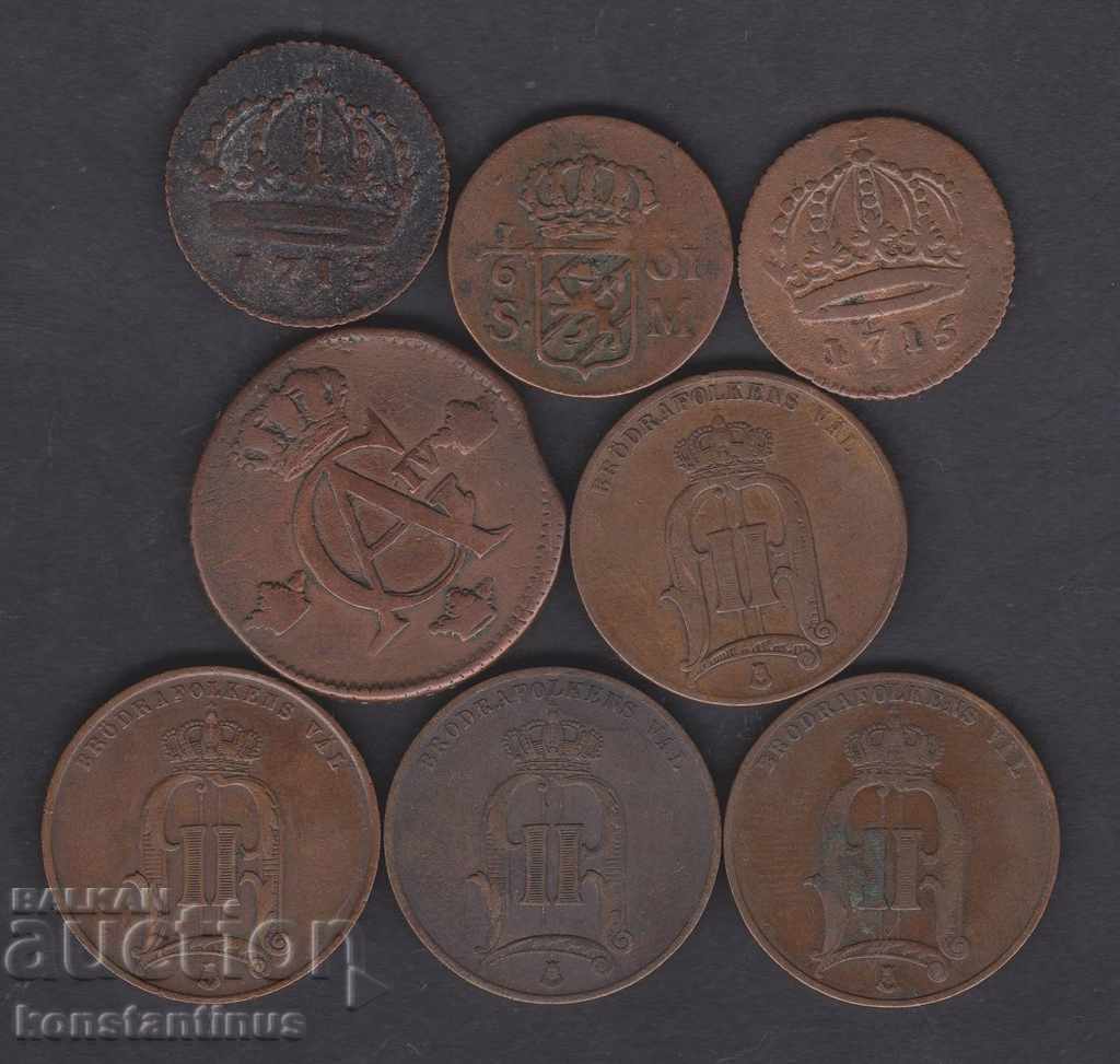 Suedia 8 x 1 Daler 1715 + 1/2 Skilling 1809 + 1/6 Öre 1718 cu preț € 61.36 | 120.01 BGN