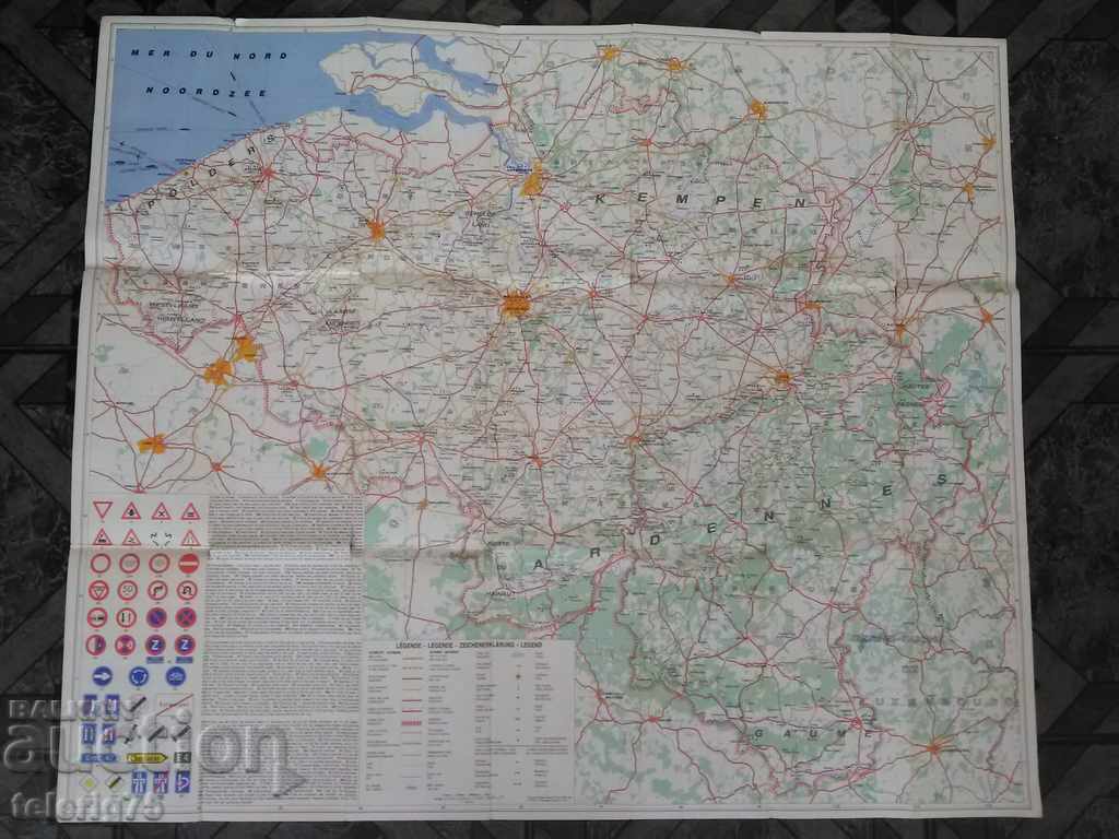 Παλιός χάρτης τουριστών του Βελγίου / Belgique-1974
