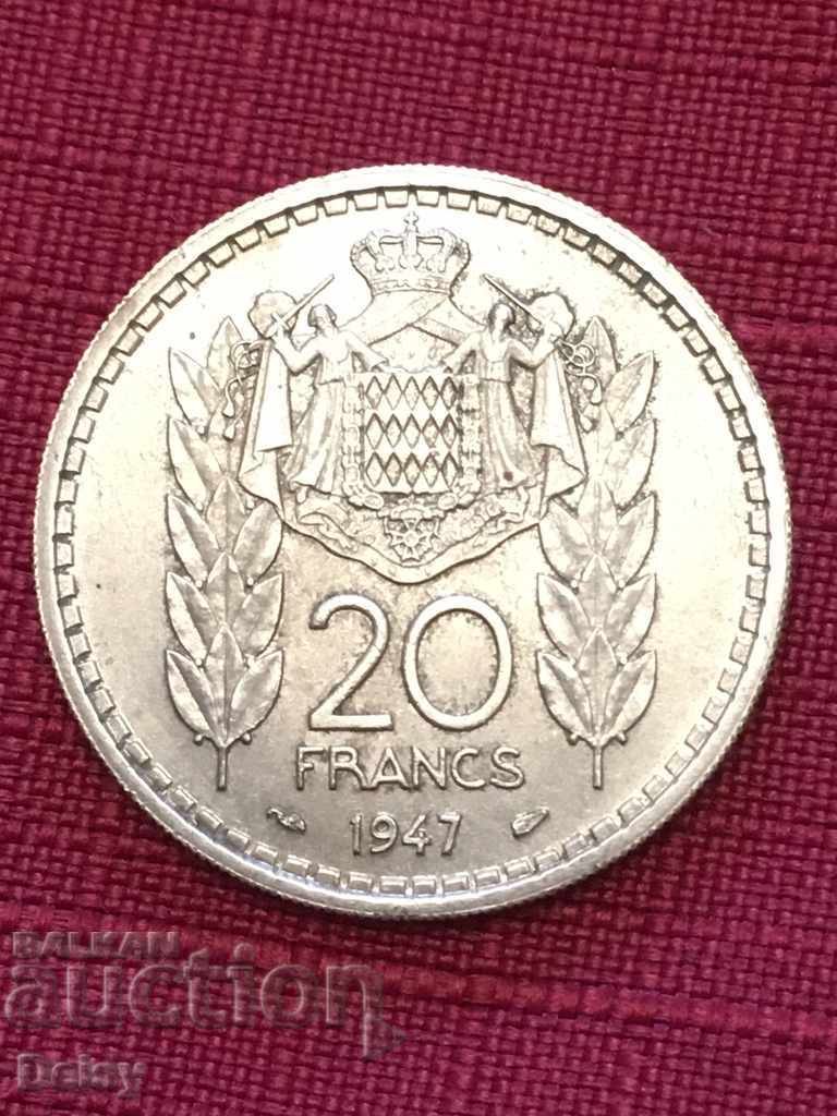 Монако 20 франка 1947г.