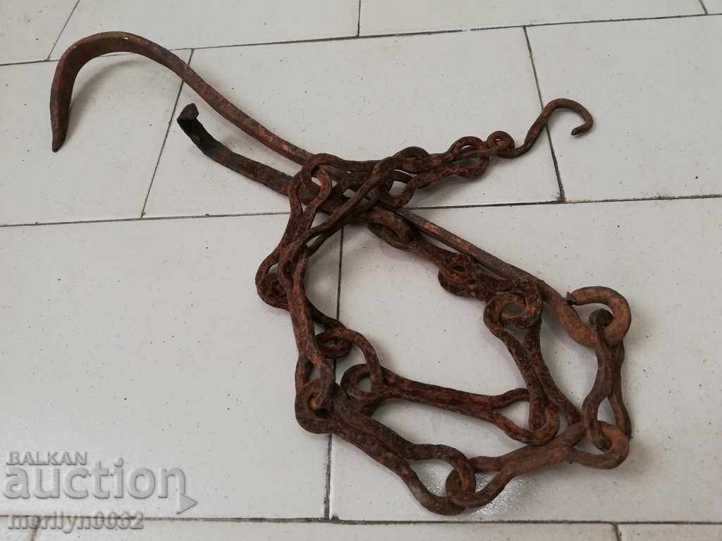 Παλιά πλαστά αλυσίδα άγκιστρο, άγκιστρα κρεμάστρα αλυσίδα ξέσπασμα - 7