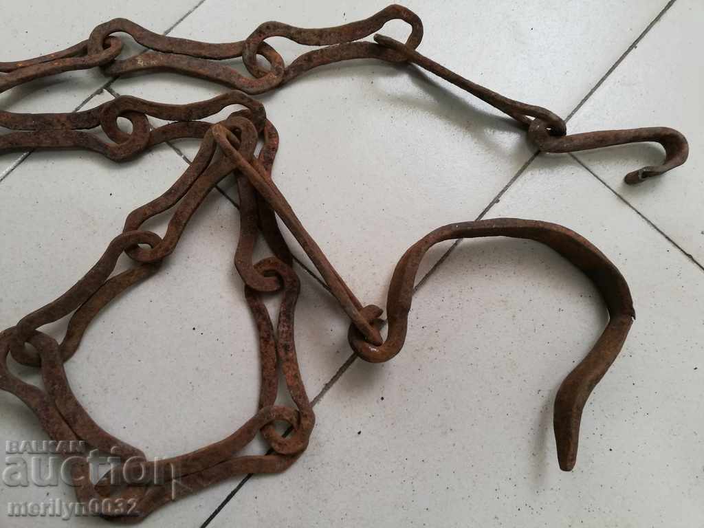 Old forged chain with hook, hearth for hearth chain hook with price 44.00 BGN | € 22.50 Old forged chain with hook, hearth for hearth chain hook with price 44.00 BGN | € 22.50
